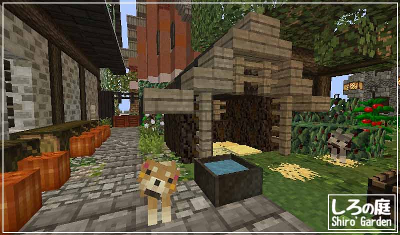新しいペットのハナちゃんとお花摘み 石造りの街 しろの庭 しろがマインクラフトで遊ぶブログ